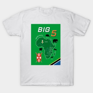 Big Five 5 Safari Africa Elephant Lion Zoo Travel Vintage Poster T-Shirt